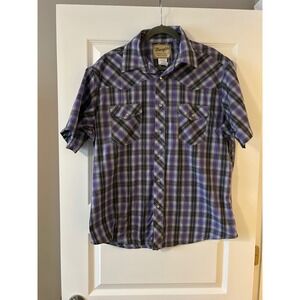Wrangler Mens XL Purple Plaid Western Snap Shirt Short Sleeve WM197PL